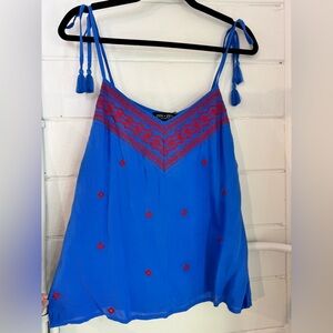 Vibrant Blue Sleeveless Top with Red Embroidery